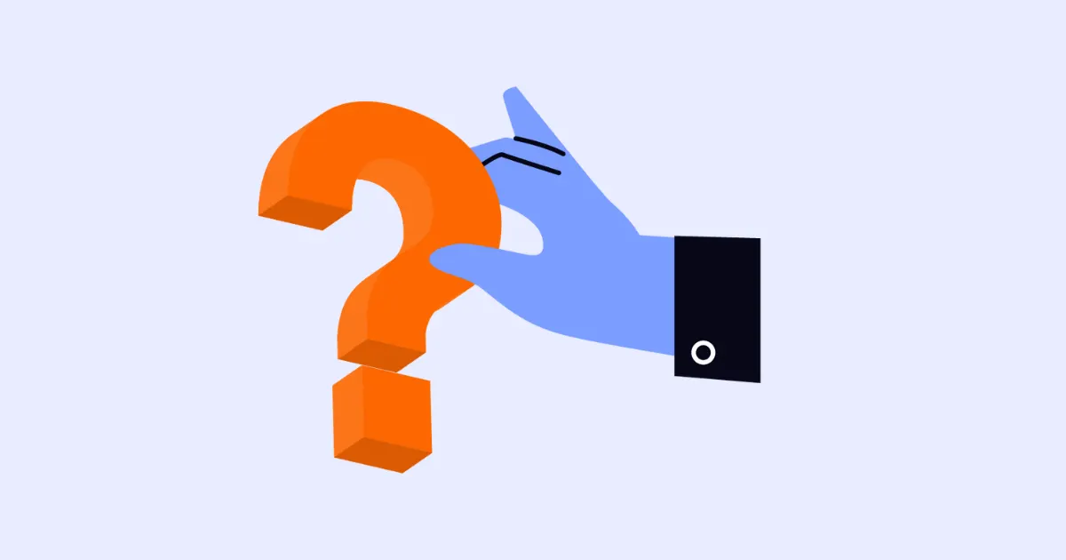 Illustration of a hand holding a large orange question mark