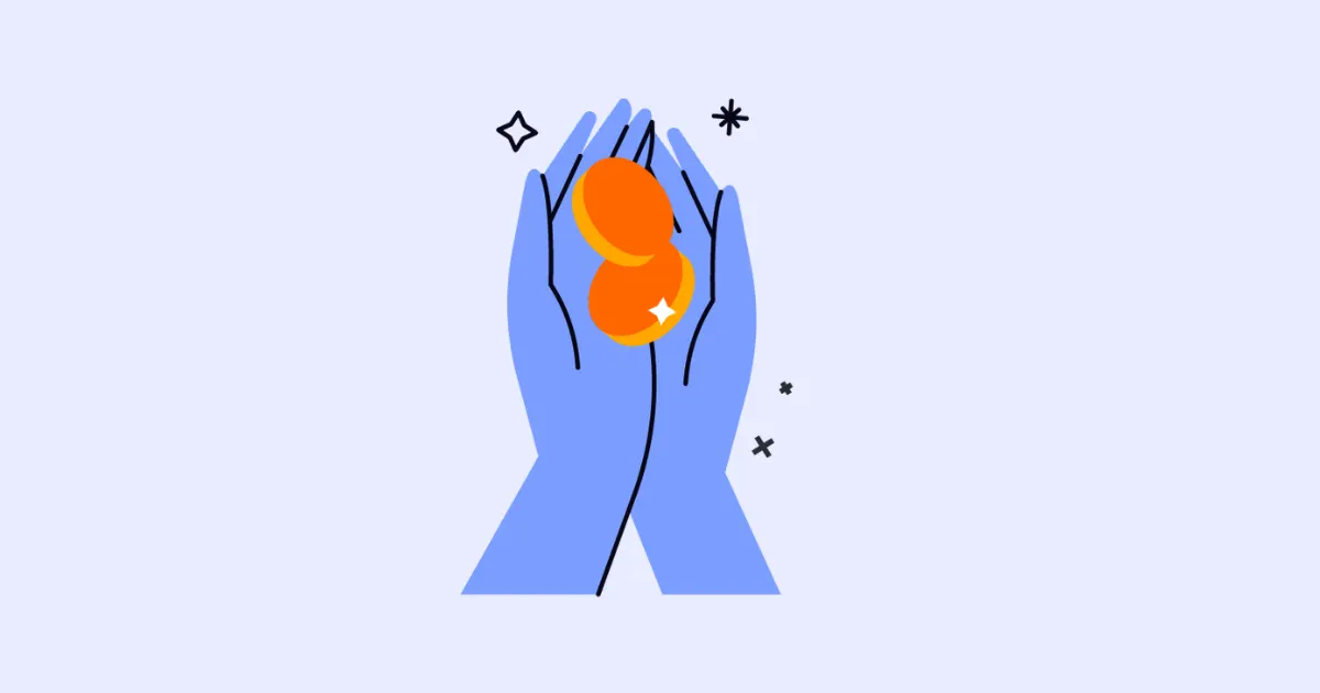 Illustration of two blue hands cupping a pair of orange coins